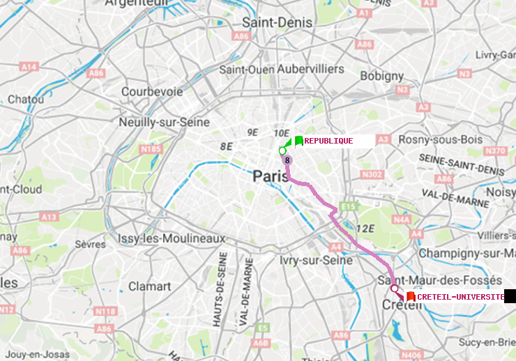 plan itinéraire ratp de République à Créteil-Université