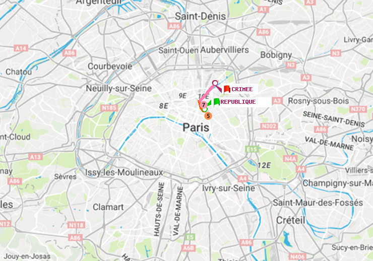 plan itinéraire ratp de République à Crimée
