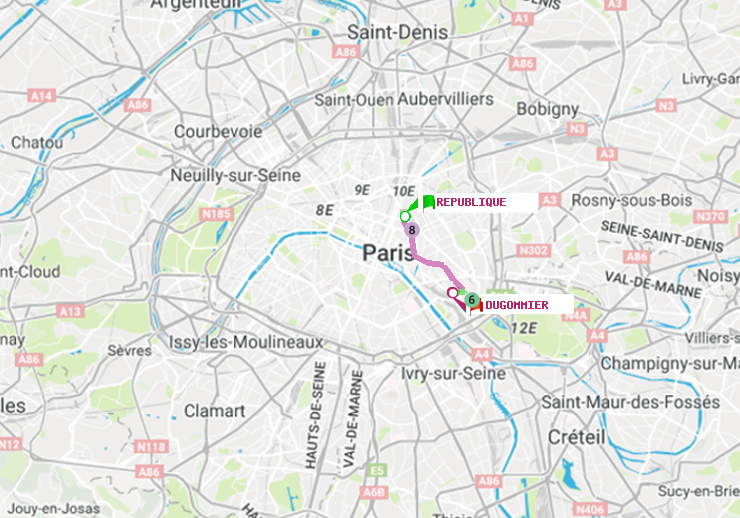 plan itinéraire ratp de République à Dugommier