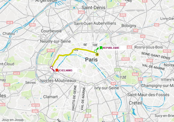 plan itinéraire ratp de République à Exelmans