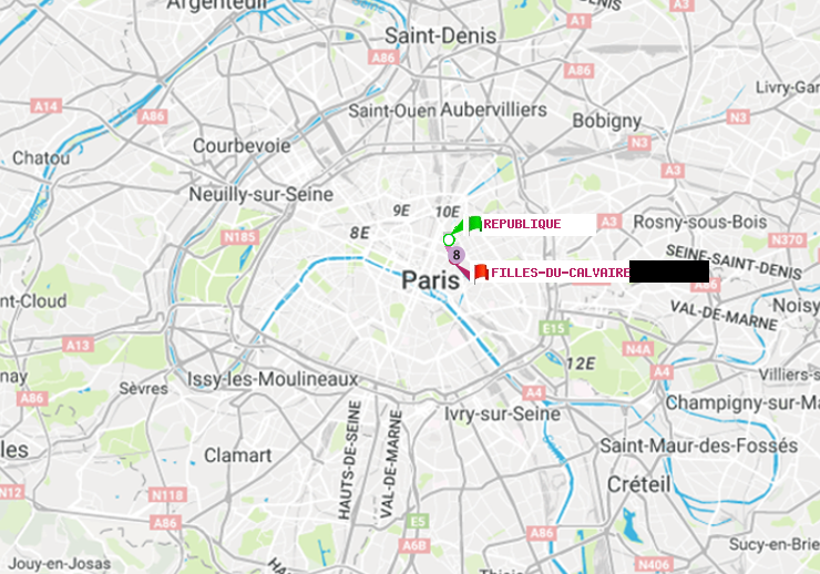 plan itinéraire ratp de République à Filles du Calvaire