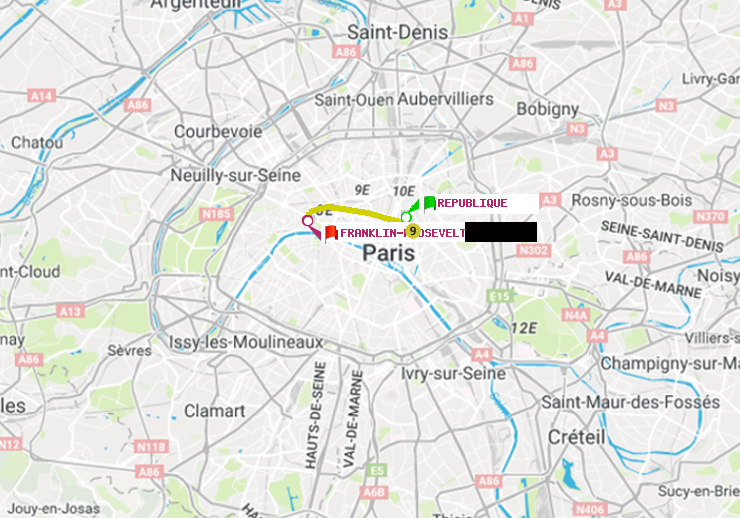 plan itinéraire ratp de République à Franklin-Roosevelt