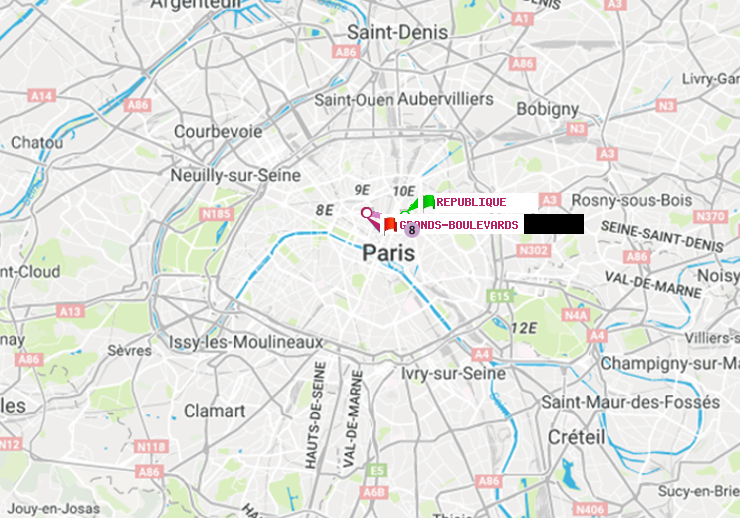 plan itinéraire ratp de République à Grands Boulevards