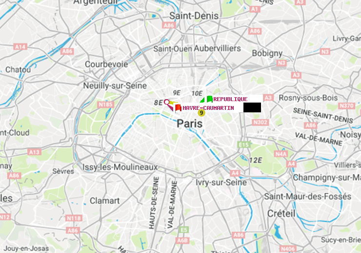 plan itinéraire ratp de République à Havre-Caumartin