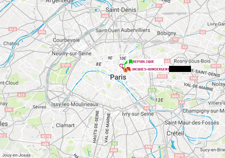 plan itinéraire ratp de République à Jacques-Bonsergent
