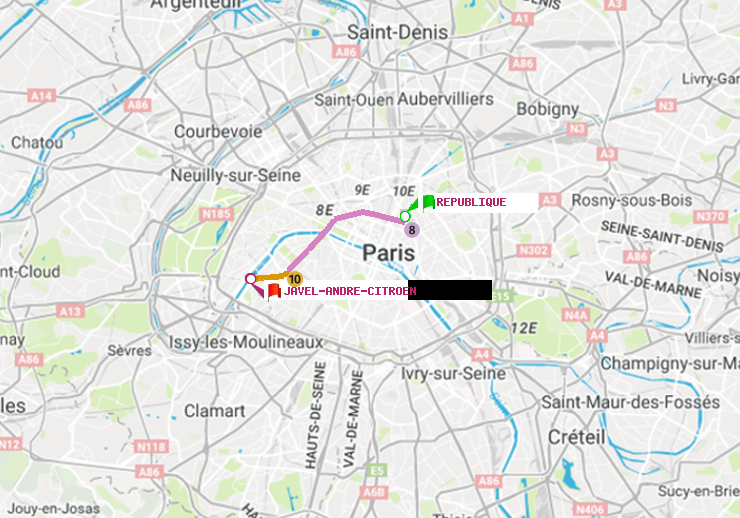 plan itinéraire ratp de République à Javel-André-Citroen