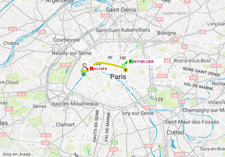 plan itinéraire ratp de République à Kléber