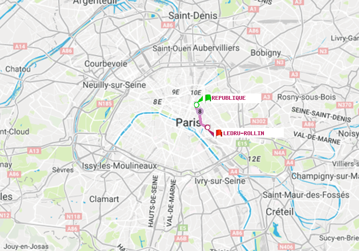 plan itinéraire ratp de République à Ledru-Rollin