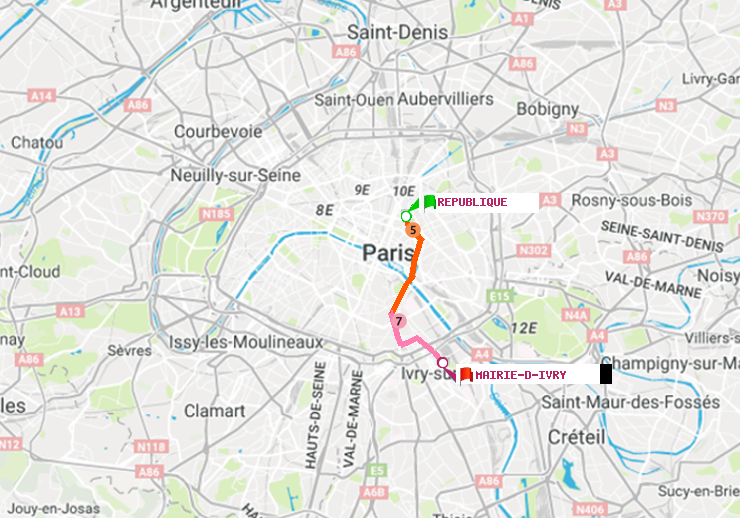 plan itinéraire ratp de République à Mairie d