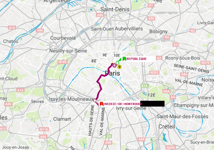 plan itinéraire ratp de République à Mairie de Montrouge