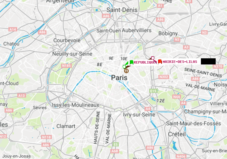 plan itinéraire ratp de République à Mairie des Lilas
