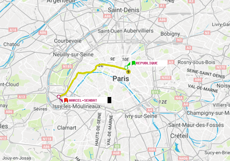 plan itinéraire ratp de République à Marcel Sembat