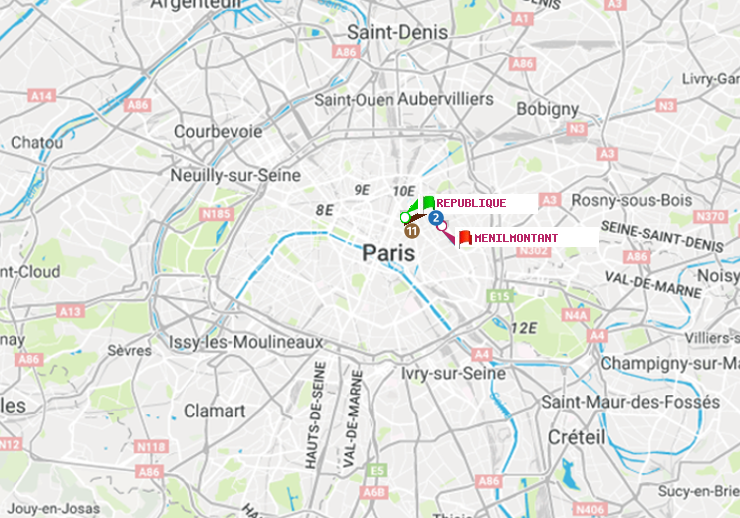 plan itinéraire ratp de République à Ménilmontant