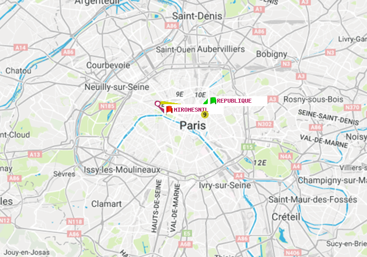 plan itinéraire ratp de République à Miromesnil