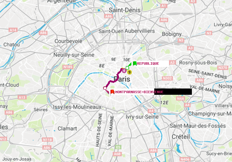 plan itinéraire ratp de République à Montparnasse-Bienvenue