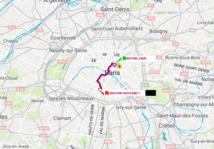 plan itinéraire ratp de République à Mouton-Duvernet