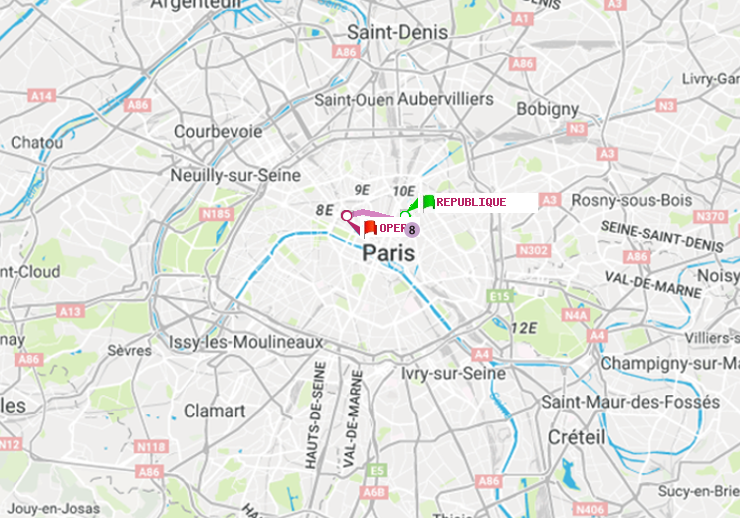 plan itinéraire ratp de République à Opéra