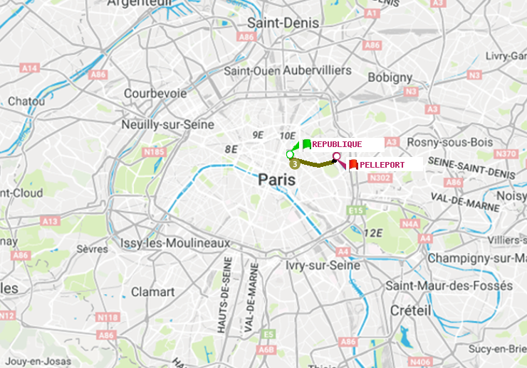 plan itinéraire ratp de République à Pelleport