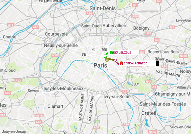 plan itinéraire ratp de République à Père-Lachaise