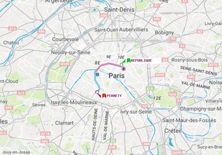 plan itinéraire ratp de République à Pernety