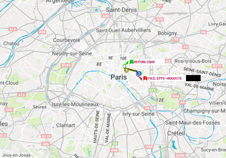 plan itinéraire ratp de République à Philippe Auguste