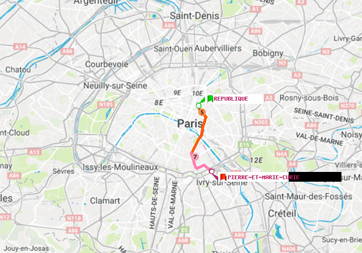 plan itinéraire ratp de République à Pierre et Marie Curie