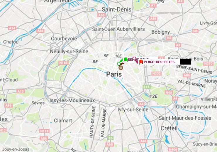 plan itinéraire ratp de République à Place des Fêtes