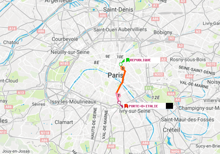 plan itinéraire ratp de République à Porte d