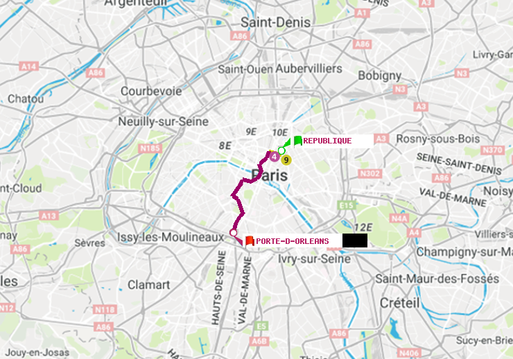 plan itinéraire ratp de République à Porte d