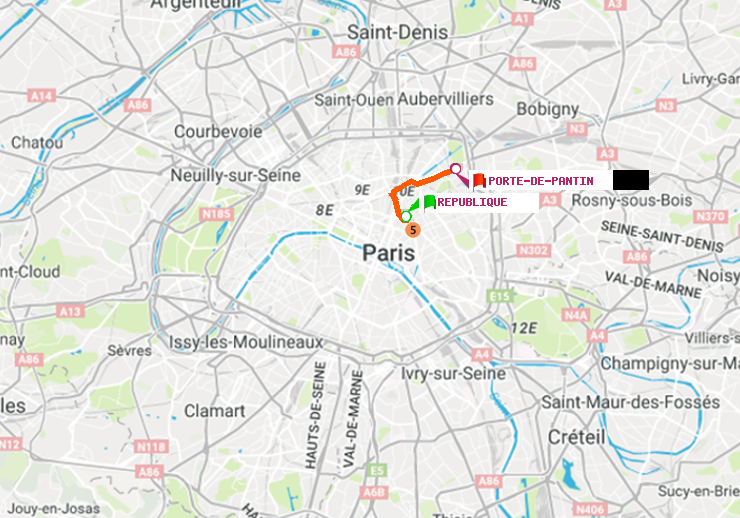 plan itinéraire ratp de République à Porte de Pantin