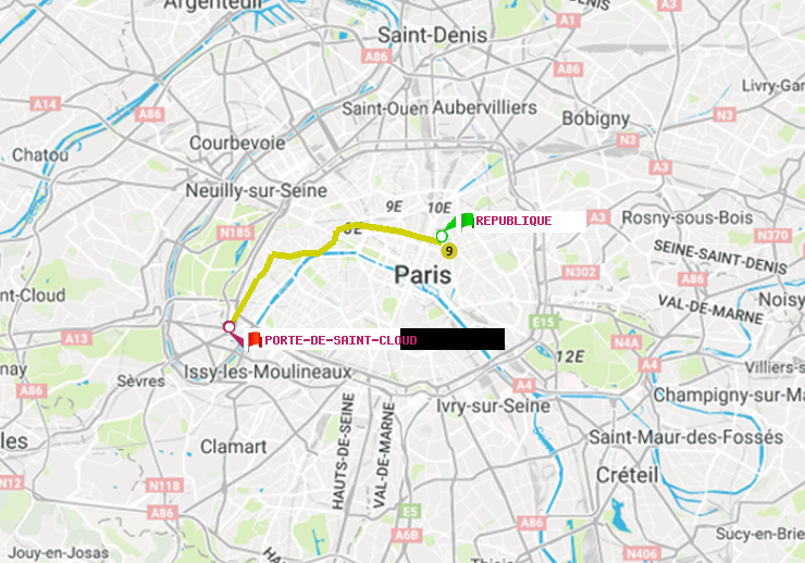 plan itinéraire ratp de République à Porte de Saint-Cloud