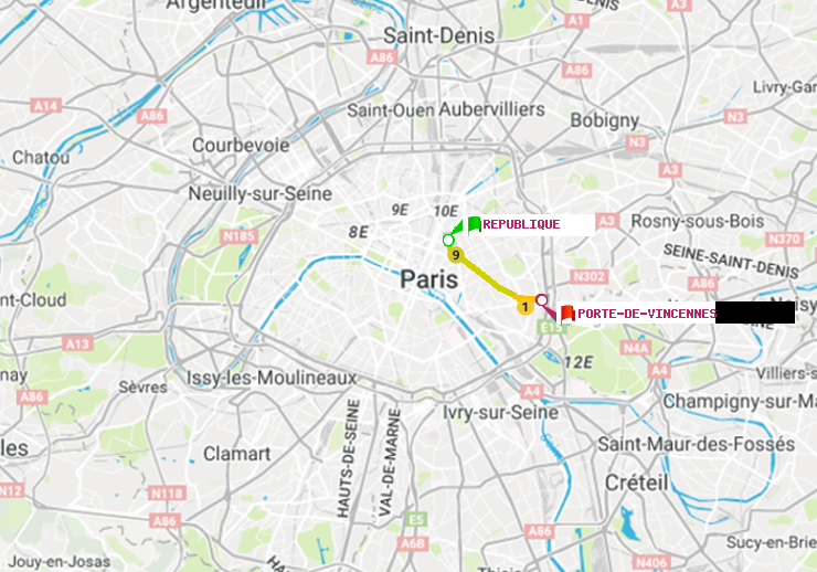 plan itinéraire ratp de République à Porte de Vincennes
