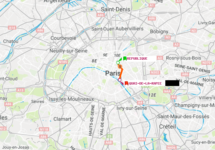 plan itinéraire ratp de République à Quai de la Rapée