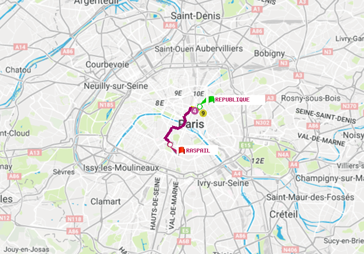 plan itinéraire ratp de République à Raspail