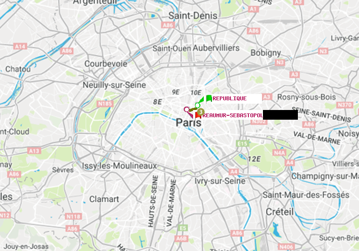 plan itinéraire ratp de République à Réaumur-Sébastopol