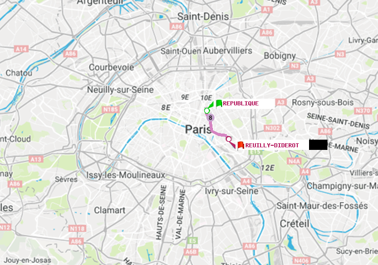 plan itinéraire ratp de République à Reuilly-Diderot