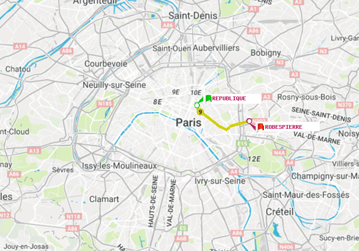 plan itinéraire ratp de République à Robespierre