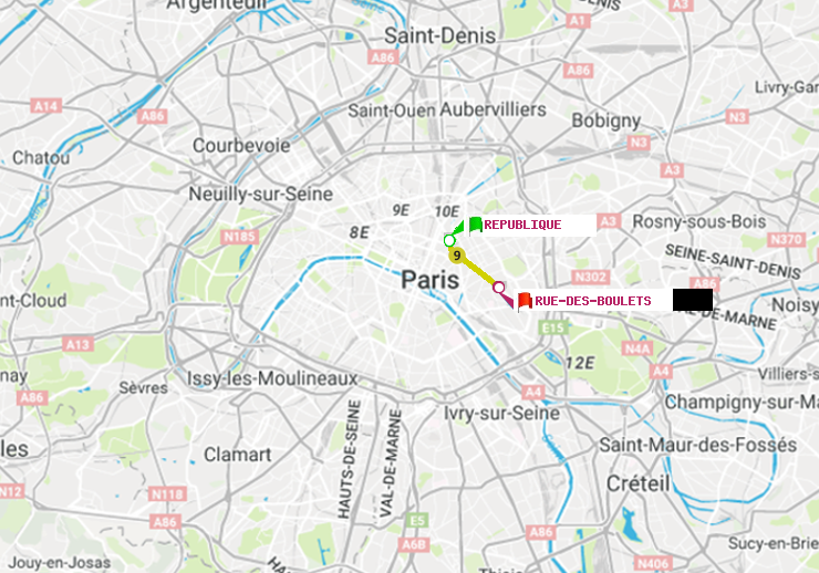 plan itinéraire ratp de République à Rue des Boulets