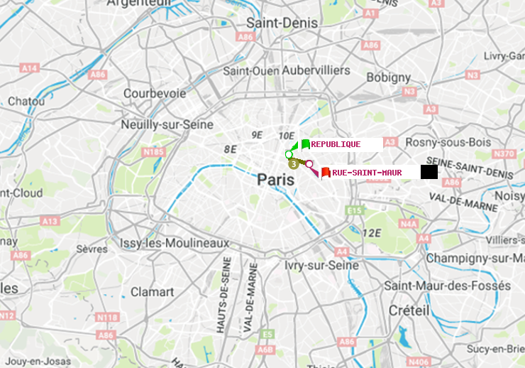 plan itinéraire ratp de République à Rue Saint-Maur