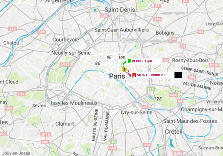 plan itinéraire ratp de République à Saint-Ambroise