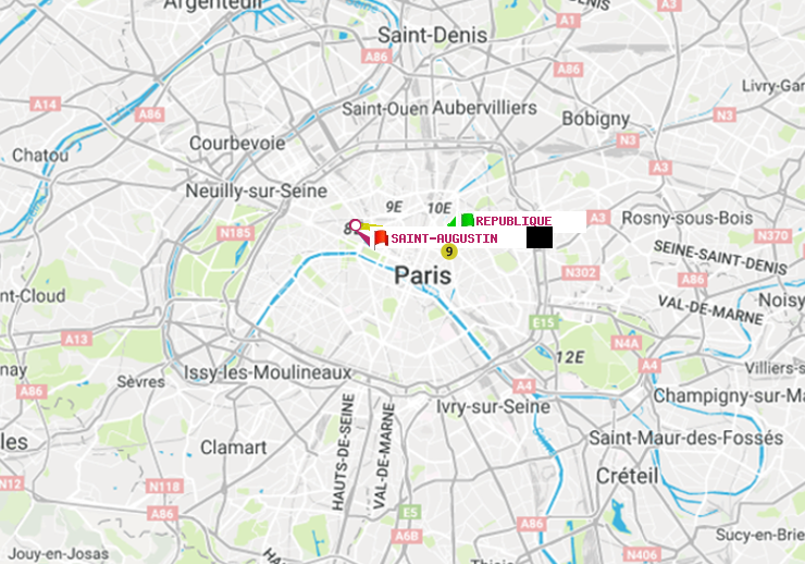 plan itinéraire ratp de République à Saint-Augustin