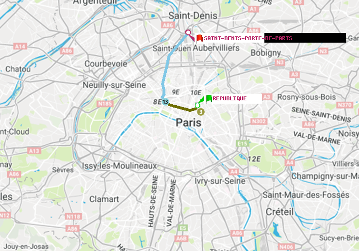 plan itinéraire ratp de République à Saint-Denis-Porte de Paris