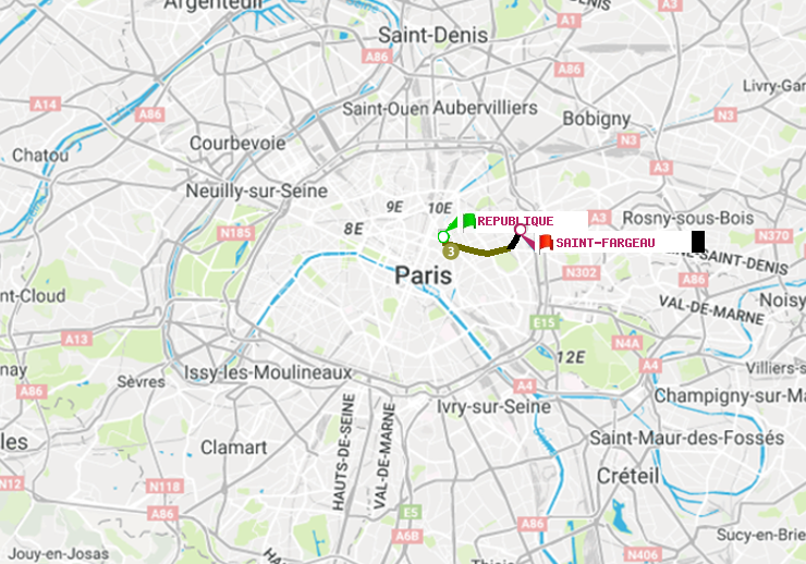 plan itinéraire ratp de République à Saint-Fargeau