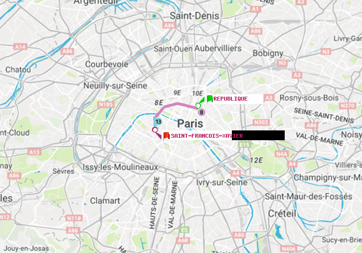plan itinéraire ratp de République à Saint-Francois-Xavier