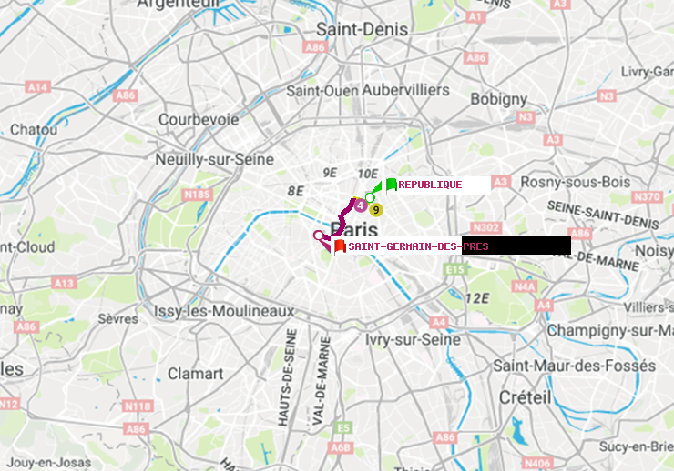 plan itinéraire ratp de République à Saint-Germain des Prés