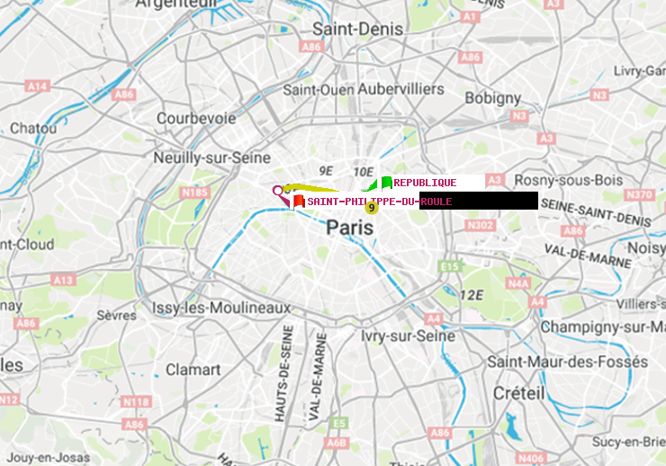plan itinéraire ratp de République à Saint-Philippe du Roule