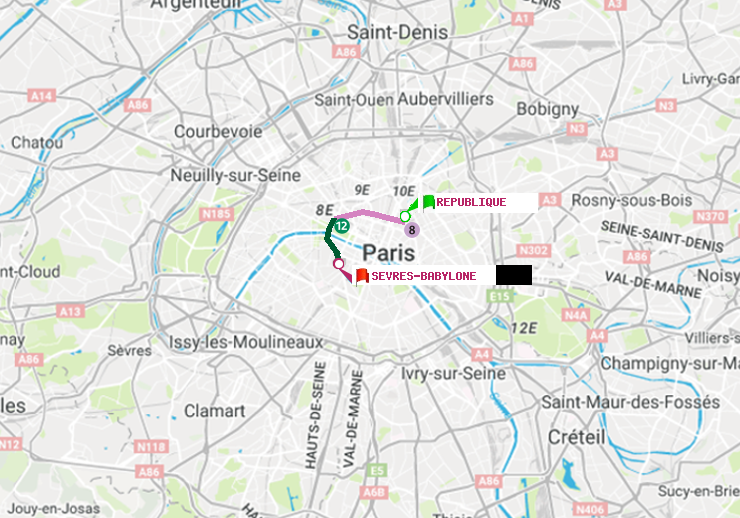 plan itinéraire ratp de République à Sèvres-Babylone