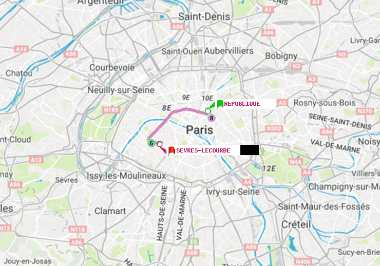 plan itinéraire ratp de République à Sèvres-Lecourbe