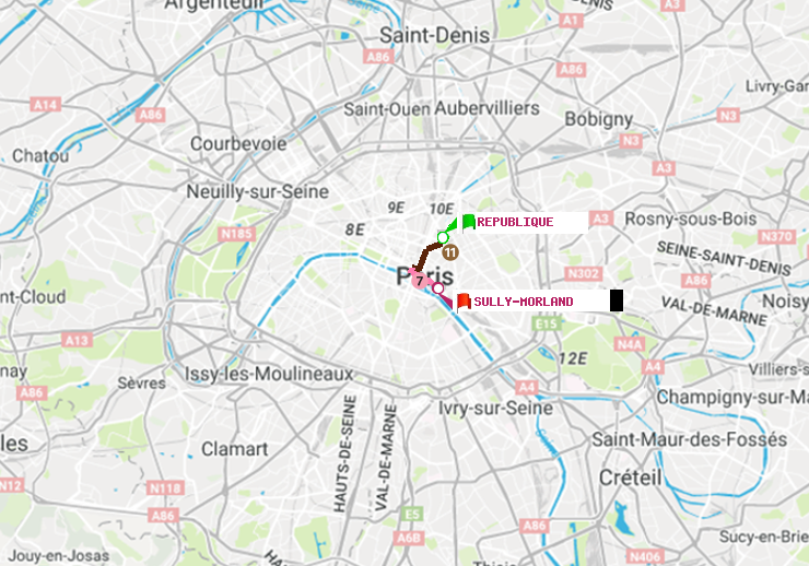 plan itinéraire ratp de République à Sully-Morland