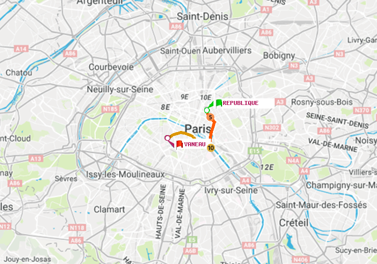 plan itinéraire ratp de République à Vaneau
